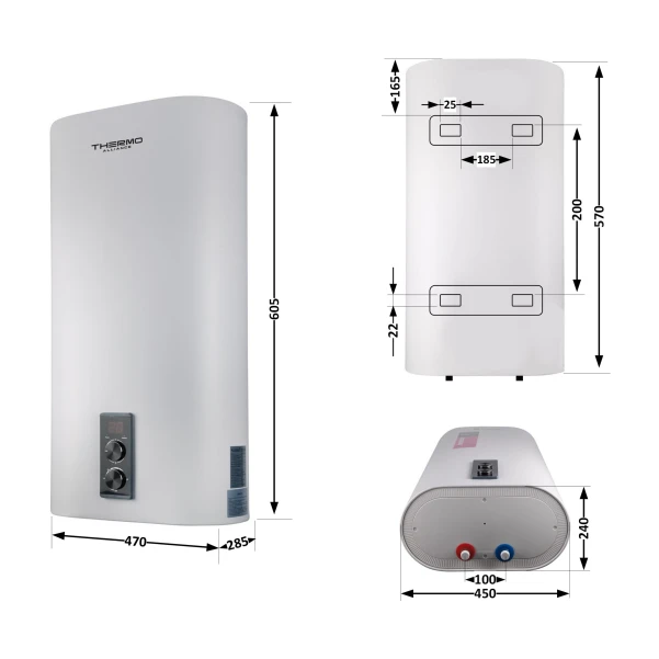 Бойлер Thermo Alliance 30 л плоский вертикальний, мокрий ТЕН 2 кВт (0,8+1,2) - 1 фото