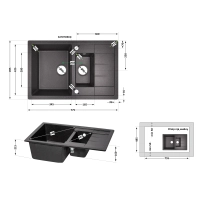 Кухонная мойка с дополнительной чашей Lidz 780x495/200 BLA-03 (LIDZBLA03780495200) - 1 фото