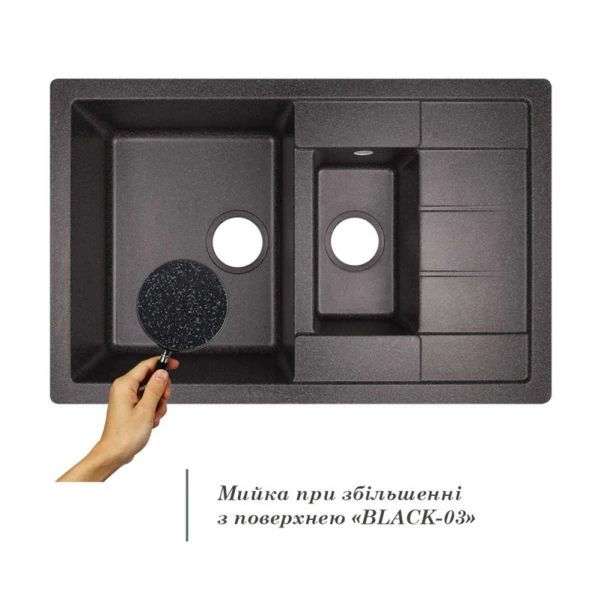 Кухонная мойка с дополнительной чашей Lidz 780x495/200 BLA-03 (LIDZBLA03780495200) - 2 фото