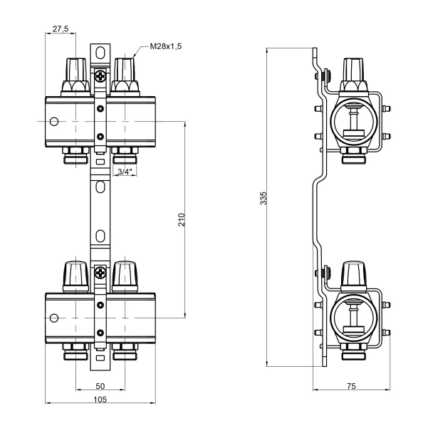Коллектор Icma 1" 2 выхода, без расходомера №K005 - 1 фото