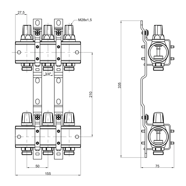 Коллектор Icma 1" 3 выхода, без расходомера №K005 - 1 фото