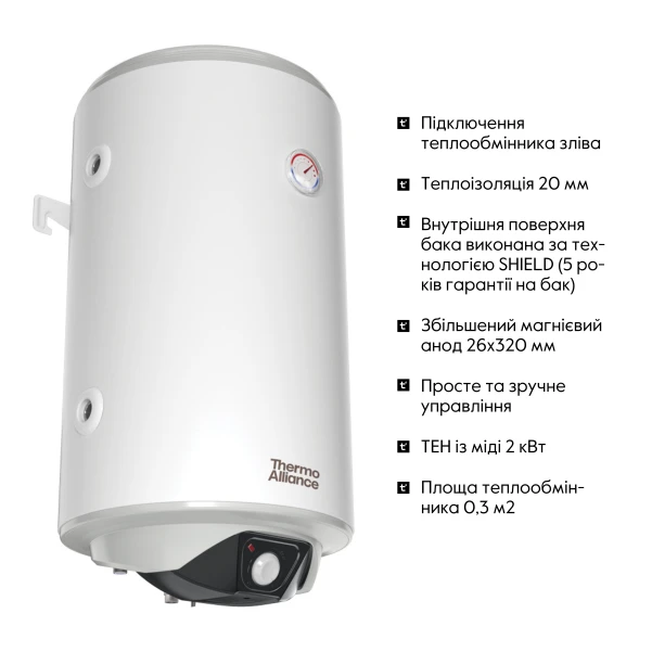 Водонагреватель электрический комбинированный Thermo Alliance вертикальный 80 л. т.о. 0,24 кв.м левый, мокрый ТЭН 2,0 кВт (CWH 8044 4S L) - 3 фото