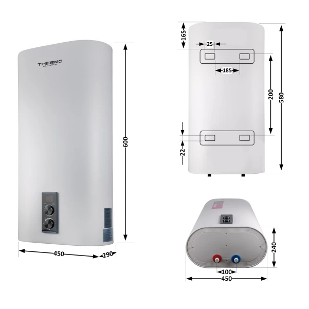Водонагреватель электрический Thermo Alliance 30 л плоский вертикальный, сухой ТЭН 2 кВт (0,8+1,2) DT30V20G(PD)-D/2 - 1 фото