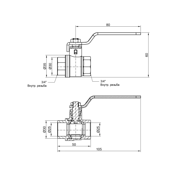 Кран кульовий Thermo Alliance Base 3/4" ВР для води (важіль) SD600W20 - 1 фото