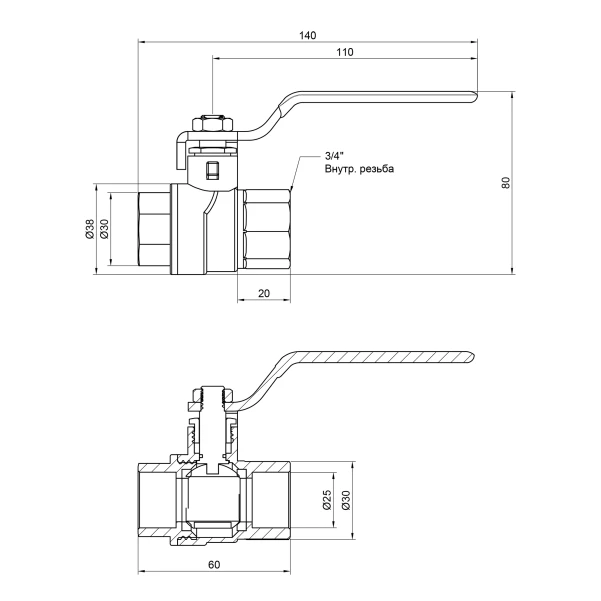 Кран кульовий Thermo Alliance Forte 3/4" ВР для води (ручка) SF600W20 - 1 фото