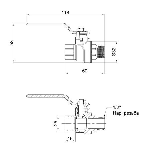 Кран кульовий Thermo Alliance Forte 1/2" ВЗ для води (ручка) SF605W15 - 1 фото
