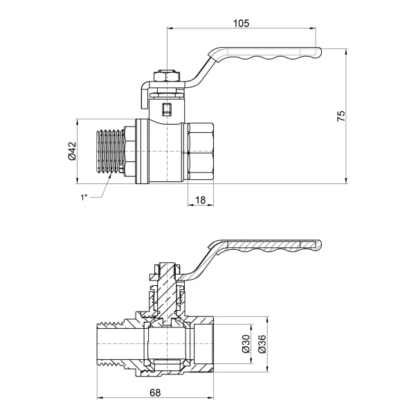 Кран кульовий Thermo Alliance Standart 1" ВЗ для води (важіль) SD605NW25PN40 - 1 фото