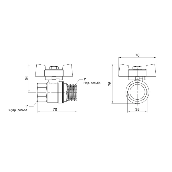 Кран шаровой Thermo Alliance Standart 1" ВН для газа (бабочка) SD607NG25PN40 - 1 фото