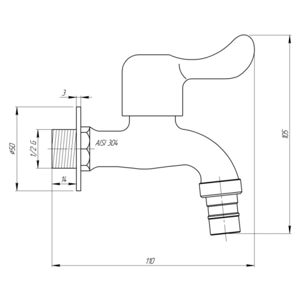 Кран шаровой поливочный Thermo Alliance Standart 1/2" нерж. TAS348W15SS - 1 фото