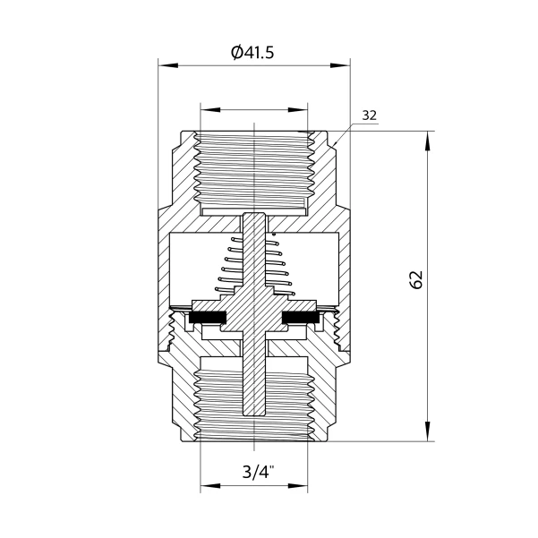 Обратний клапан Thermo Alliance Forte 3/4"ВВ никель с латунным штоком TAF240W20 - 1 фото