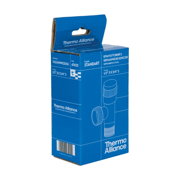 Кран кутовий Thermo Alliance Standart 1/2"Зх3/4"З нерж., з керам. буксою TAS345W1520SS - 7 фото