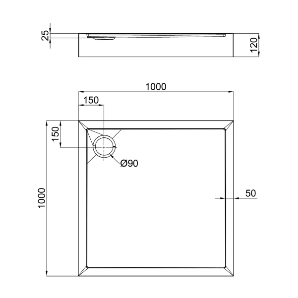 Душовий піддон Qtap Tern 301112 100x100x12 см + сифон - 1 фото