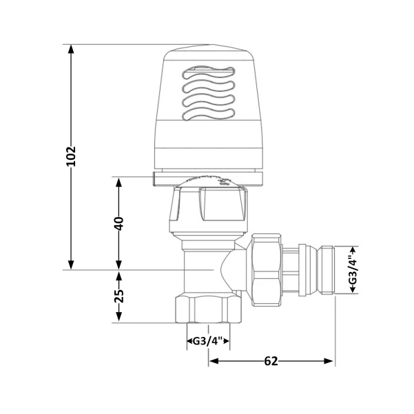 Кран радиаторный термостатический Icma 3/4"ВН угловой №764+940 82764AE06940 - 1 фото