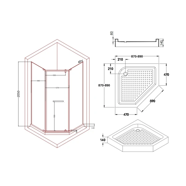 Душевая кабина Lidz Dozorca SC90x90.CRM.LOW.TR, стекло прозрачное 6 мм - 1 фото