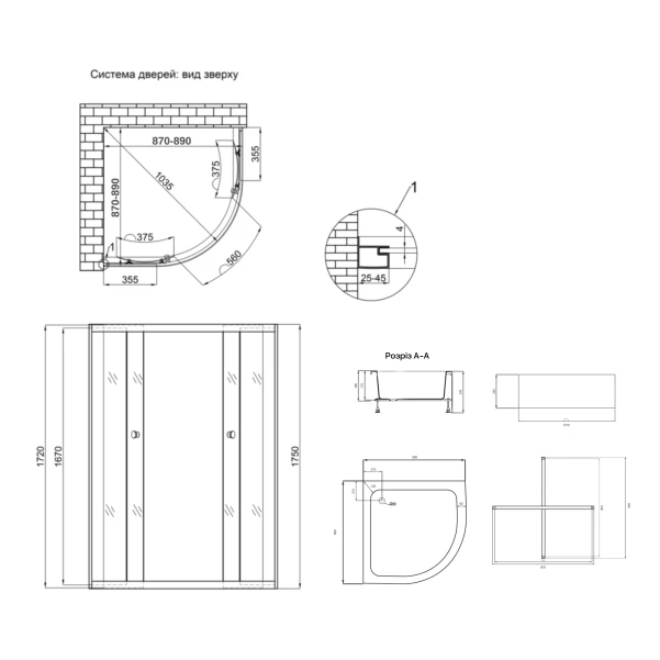 Душова кабіна Latwa SC90x90.SAT.MID.GR полукругла, скло тон. 4 мм + Душовий піддон KAPIELKA ST90x90x26, з панеллю Lidz - 1 фото