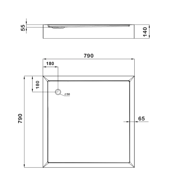 Lidz Душевой поддон KAPIELKA ST80x80х14 низкий квадратный, диаметр слива 52 мм - 1 фото