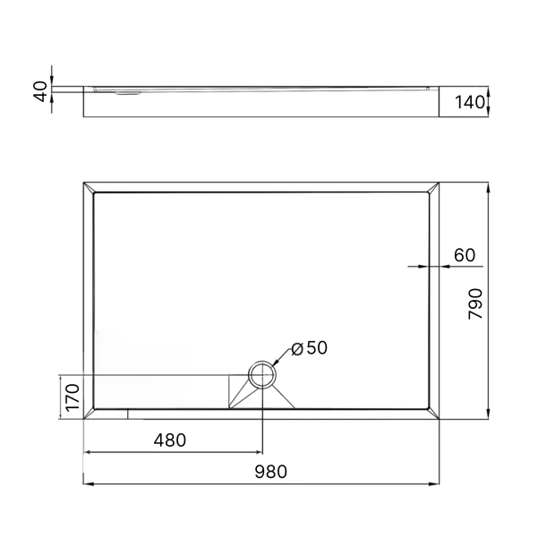 Душевой поддон KAPIELKA ST100x80х14 низкий, прямоугольный, диаметр слива 52 мм Lidz - 1 фото