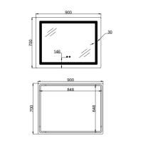 Дзеркало Lidz Kubis (KU2) 900х700 з LED-підсвічуванням Touch, з антизапотіванням, з димером, рег. яскравості LD78LF904907048452 - 1 фото