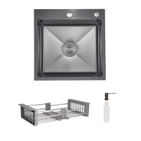 Комплект Lidz Handmade H5050HB Мийка для кухні інтегрована Decor Black PVD Honeycomb у комплекті з дозатором + Lidz LIDZK01B Корзина для кухонної мийк
