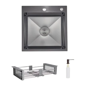 Комплект Lidz Handmade H5050HB Мийка для кухні інтегрована Decor Black PVD Honeycomb у комплекті з дозатором + Lidz LIDZK01B Корзина для кухонної мийк