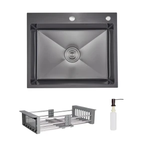Комплект Lidz Handmade H6050HB Мойка для кухни интегрированная Decor Black PVD Honeycomb в комплекте с дозатором+ Lidz K01G Корзина для кухонной мойки