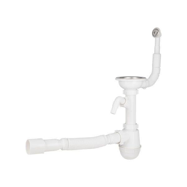 Сифон для кухонної мийки Lidz (WHI) 60 08 E001 01 ECO з круглим переливом (вихід 50 мм)
