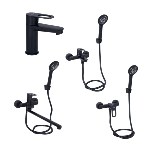 Комплект смесителей для ванной комнаты Lidz Latwa 001Black+Lidz Latwa 006Black+Lidz Latwa 005Black+Lidz Latwa 010Black