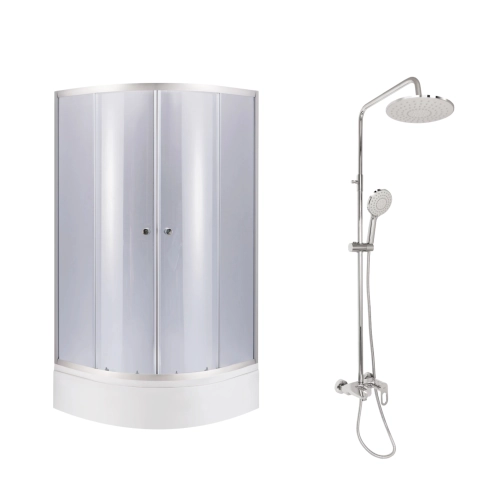 Комплект для душевої Latwa: Душева кабіна LLSC9090SATMIDGR2SET+Душева система на 3 споживача LDLAT1030CRM45417