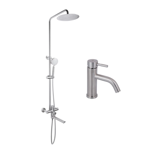 Комплект для душевої Душова система Aria 1033, Nickel (k35) на три споживача LDARI1033NKS46109 Lidz+Змішувач для раковини низький Aria 0011F, Nickel (