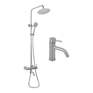 Акційний набір: Lidz Aria 0011F Змішувач для раковини (k35) Nickel + Lidz Aria 1031 Душова система на 3 споживача (з виливом) (k35) Nickel