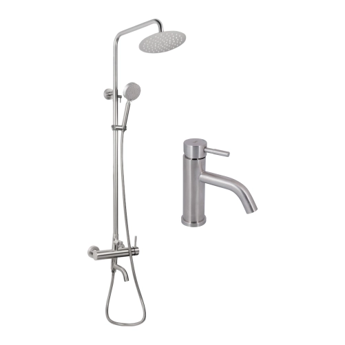 Акційний набір: Lidz Aria 0011F Змішувач для раковини (k35) Nickel + Lidz Aria 1031 Душова система на 3 споживача (з виливом) (k35) Nickel