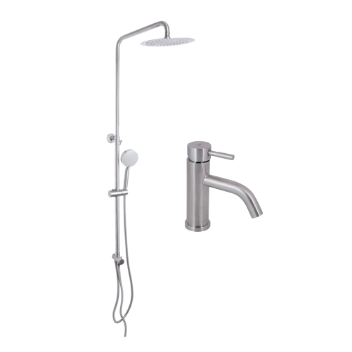 Акційний набір: Lidz Aria 0011F Змішувач для раковини (k35) Nickel + Lidz Aria 1120 Душова стійка універсальна на два споживача Nickel