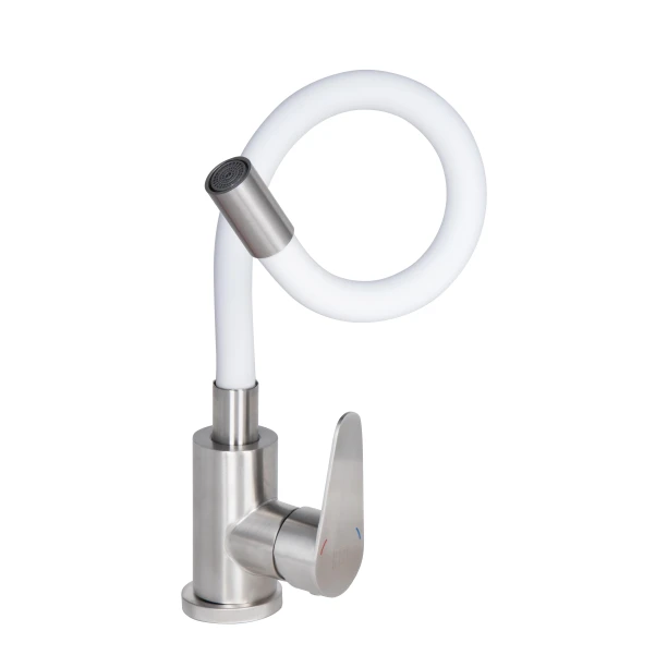 Смеситель для кухни Lidz Vida 015F3 с гибким изливом (k35) LDVID015F3WHI43357 White / Nickel - 2 фото