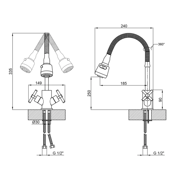 Смеситель для кухни Lidz Wind 013F4 двухвентильный с гибким изливом LDWIN013F4NKS43391 Nickel - 1 фото