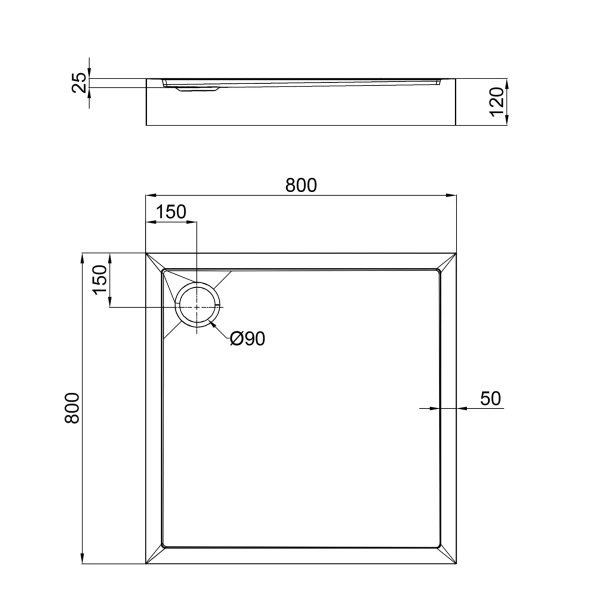 Душовий піддон Qtap Tern 309912C 90x90x12 см + сифон - 1 фото