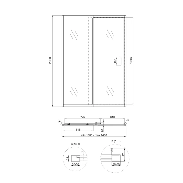 Душевая дверь в нишу Qtap Taurus CRM2013-14.C6 130-140x200 см, стекло Clear 6 мм, покрытие CalcLess - 1 фото