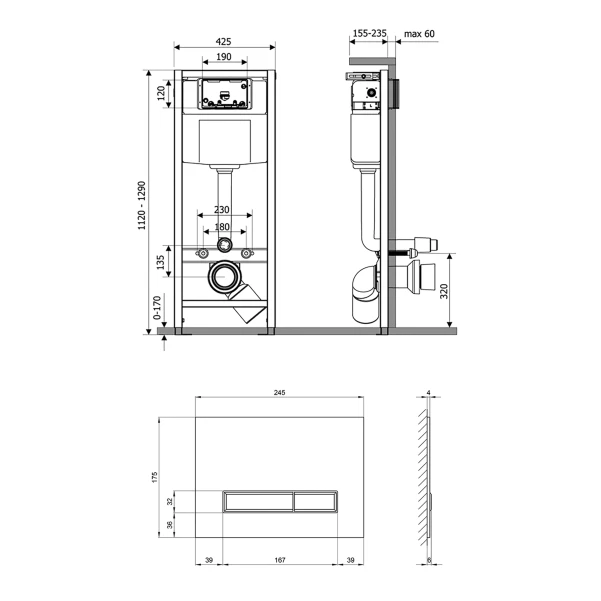 Набор инсталляция 4 в 1 Qtap Nest ST с линейной панелью смыва QT0133M425V1105GW - 1 фото