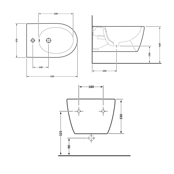 Биде подвесное Qtap Swan 520х360х320 White QT16555378W - 1 фото