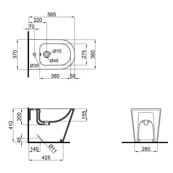 Биде напольное Qtap Stork/Swan 560х360х410 White QT15443378W - 1 фото