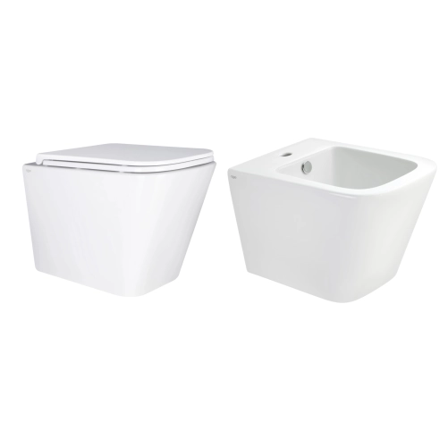 Комплект Qtap Tern Anthracite 3 в 1: підвісний унітаз Ultra Quiet + біде підвісне + раковина накладна QTROBAN49157