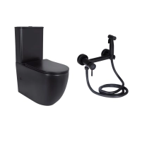 Комплект 2 в 1: підлоговий унітаз Qtap Scorpio Matt Black QT14226088AMB + набір гігієнічного душу Lidz Aria Black LDARI110BLA43394