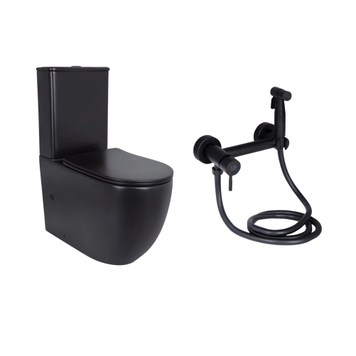 Комплект 2 в 1: підлоговий унітаз Qtap Scorpio Matt Black QT14226088AMB + набір гігієнічного душу Lidz Aria Black LDARI110BLA43394