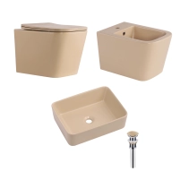 Комплект Qtap Tern Beige 3 в 1: унитаз подвесной Ultra Quiet + биде подвесное + раковина накладная QTTERSB49163