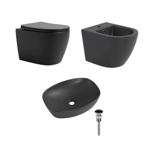 Комплект Qtap Robin Beige 3 в 1: підвісний унітаз Ultra Quiet + біде підвісне + раковина накладна QTROBSB49159