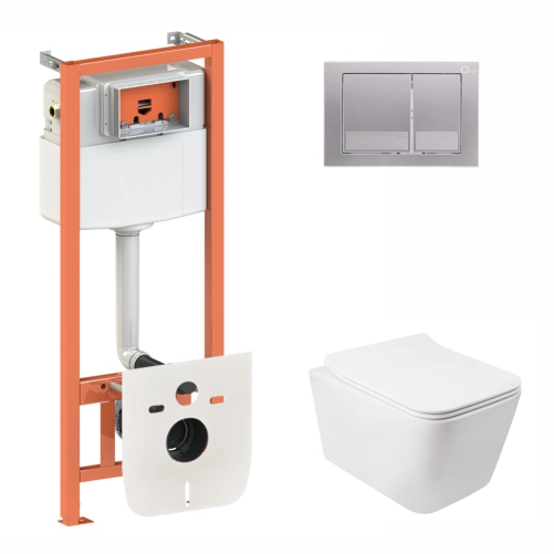 Готове рішення Qtap для ванної кімнати: підвісний унітаз Crow Rimless 520х360х290 + комплект інсталяції Nest 4 в 1 (квадратна клавіша Satin)