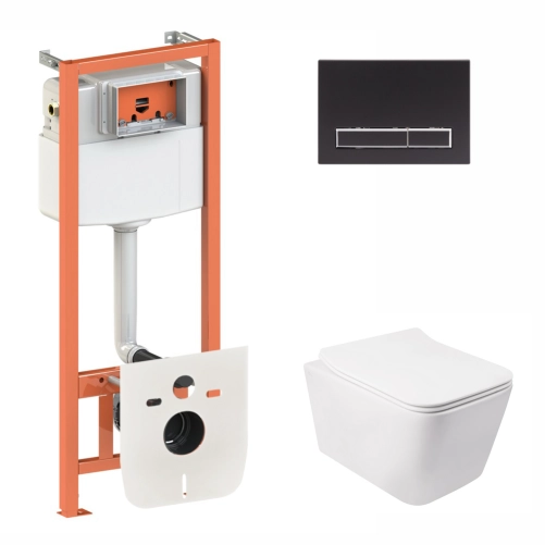 Готове рішення Qtap для ванної кімнати: підвісний унітаз Crow Rimless 520х360х290 + комплект інсталяції Nest 4 в 1 (лінійна клавіша Black mat)