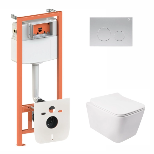 Готове рішення Qtap для ванної кімнати: підвісний унітаз Crow Rimless 520х360х290 + комплект інсталяції Nest 4 в 1 (кругла клавіша Satin)