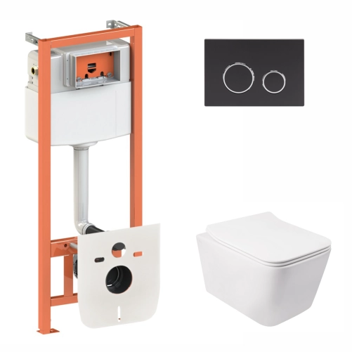 Готове рішення Qtap для ванної кімнати: підвісний унітаз Crow Rimless 520х360х290 + комплект інсталяції Nest 4 в 1 (кругла клавіша Black mat)