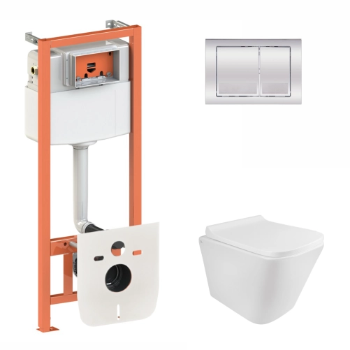 Готове рішення Qtap для ванної кімнати: підвісний унітаз Tern Rimless 490x340x350 + комплект інсталяції Nest 4 в 1 (квадратна клавіша Satin)