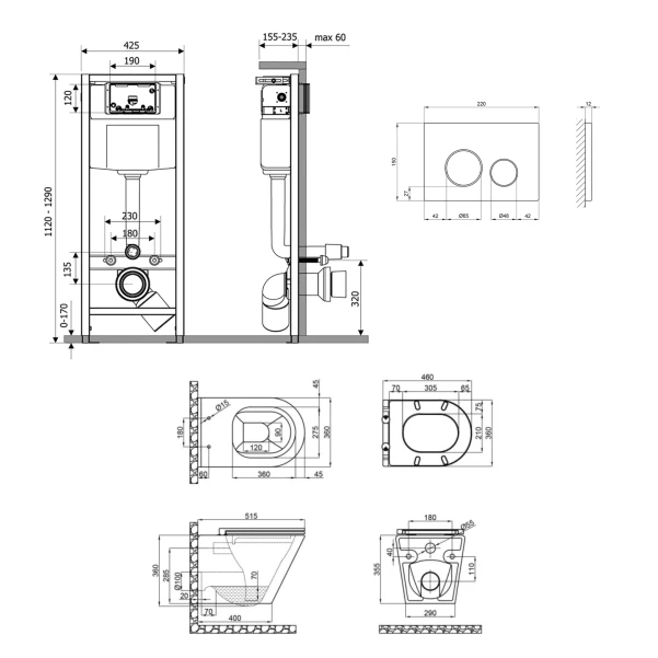 Готове рішення Qtap для ванної кімнати: підвісний унітаз Scorpio Ultra Quiet 520x365x365 + комплект інсталяції Nest 4 в 1 (кругла клавіша Chrome) - 1 фото
